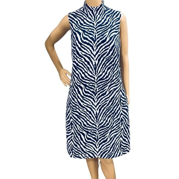 NWOT J. McLaughlin Montego Slim Scuba Zebra Print Mock Neckline Dress Sz L - Picture 1 of 14
